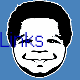 Static image of a cartoon face with black hair and beard on blue background, overlaid with blue 'Links' text in multiple positions.