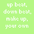 Pixelated green background with white text reading 'up beat, down beat, make up, your own' and large stylized 'Beat' letters on the right.