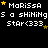 Pixelated text and yellow stars on black background with gray rectangle in bottom-right corner, showing repeated patterns of 'MaRiSSA' and 'Star<333' across multiple