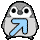 Four pixelated penguin icons arranged in a , each with a light blue arrow symbol on its chest, displaying different eye and mouth expressions