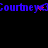 Pixelated blue text "Courtney" repeats with red pixel clusters near the center on a black background, showing animation changes between frames.