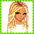 Pixelated cartoon-style buddy icon featuring a blonde female character with long hair, green eyes, and silver earrings in the top-left frame of a 2x2 contact sheet layout, with partial text elements visible across other frames.