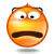 Two orange cartoon faces with wide eyes and downturned mouths, each wearing black cat ears on a gray background.