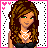 Pixel art of nine showing a female character with long brown hair, green eyes, and a black top with a white heart necklace, alongside clothing details and text phrases
