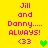 Yellow background with pink text reading "Jill and Danny.... ALWAYS! <33" in two , each containing a green heart symbol