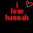 Red pixelated text 'i love hannah' on black background with orange heart symbol above 'i'.