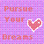 Pixelated icon with purple checkered background displaying 'Pursue Your Dreams' text and a heart symbol in pinkish-red tones.