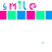 A static pixel art image shows a repeating pattern of 'smile' text above alternating colored squares, with blue heart shapes appearing below in sequence.