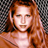 Static pixelated image of a person with long red hair against a checkered background, rendered in low resolution with visible dithering and color blending.