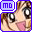Pixelated anime-style face with brown hair, large black eyes, and pink lips repeated in a pattern under blue 'mo' labels