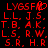 Red pixelated text on black background arranged in two identical with a heart symbol replacing the 'O' in 'LYG5F' at the top left of the left