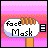 Pixel art animation of a character with green face mask and brown braided hair, wearing dark blue dress over white shirt against pink striped background.