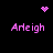 Pixelated pink text 'Arleigh' appears in four quadrants on a black background, with a pink heart and starburst animation above and below the text.