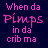 A 4x3 contact sheet of animated frames showing a pixelated text-based animation with pink and white text on dark blue background, displaying variations of "When da Pimps in da crib ma" and "Drop it like it's HAWT!".