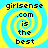 A static pixel art image with a yellow and cyan spiral background, displaying text 'girlsense.com is the best' in black block letters.