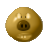 Pixelated golden sphere with pig-like facial features including two small nostrils, two light eyes, and a rounded snout on a gray background.