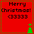 Red square icon with green dotted border displaying "Merry Christmas! (33333)" text and green Christmas tree symbols in four quadrants.
