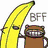 A pixelated banana with a face and arms stands next to a brown character with sharp teeth, both under 'BFF' text on white background.