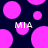 Dark blue background with scattered bright pink circles; two instances of the text "MIA" in light gray pixelated font.