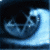 Blue-toned pixelated icon showing a stylized face with large dark eye sockets and triangular nose, transitioning between three distinct poses.