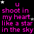 A black background displays repeated pink text 'u shoot in my heart like a star in the sky' with scattered white and gray stars, and a solid gray rectangle in the bottom-right corner.