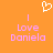 Pixelated orange background with white heart symbol above pink text reading "Love Daniela" in two identical vertical
