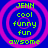 Four identical circular icons with pink concentric rings on a blue background, each containing green text reading JENN cool funny fun awsome.