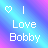 Pixelated text 'I Love Bobby' with a heart symbol on gradient background, showing two animation states.