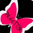 A static pixelated icon features a bright pink butterfly with white outlines against a black background, displaying partial dark text on its wings.