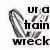 Black-and-white pixelated icon with stylized bunny ears, text reading 'ur a train wreck but with you i'm in love' over a white background.