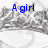 A girl needs a bit of bling! text in blue pixelated font over a grayscale image of a girl with a crown and a white dress.