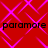 Red background with pink diamond lattice pattern and repeated black text 'paramore' in four quadrants.