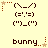 Pixel art icon with bunny face emoticon and 'bunny' text, featuring animated star decorations in four positions.