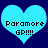Two light blue hearts on dark blue background with black text reading "Paramore" and "GP!!!!!" inside each heart.
