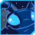 Pixelated blue creature with large glowing eyes and starry background, animated in four showing eye position shifts