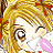 Pixelated anime-style character with blonde hair and spiral eyes, holding a pink object against a black background with white text.