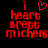Red pixelated text on black background reads 'i heart brett michels' with a pink heart symbol above the word 'heart', two versions side-by-side.