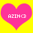 Two identical pink heart shapes on a bright yellow background, each containing white pixelated text reading AZIN<3.