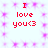 Red text "I love you<3" on a light background with pink starburst patterns, displayed in a