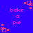 Blue background with repeating pink text 'bake a pie' and orange square-based geometric shapes scattered across the image.
