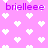 Pixelated pink background with white heart shapes and purple text reading 'briellee' repeated across the image.