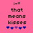 ;->x that means kisses with blue and purple heart symbols on pink background, two identical frames side-by-side.