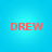 Four identical red pixelated text 'DREW' on a light blue background arranged in a