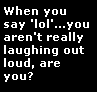 Static black-and-white pixel art text icon with white blocky letters on a solid black background, displaying a humorous question about internet slang usage.
