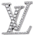 Pixelated silver 'LV' monogram with diamond texture next to pink and black text reading "Diamonds are a girl's best friend" on white background.
