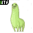 Pixelated green alpaca-like creature with varying body poses and head angles , each labeled 'HTF' in black text on white background