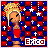 Pixel art contact sheet showing two animated frames of a blonde cartoon character in red and blue outfit against checkered background with white stars, labeled 'Erico' at bottom.