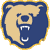 Pixelated shield-shaped icon with blue and tan sections, featuring a stylized bear face with sharp teeth and a dark nose.