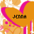 orange and pink heart-shaped icons with the name 'JENNA' in black text, each icon featuring a small white dot on its left side