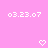Pink background with white pixelated text '03.23.07' and two heart symbols, one solid and one outlined.